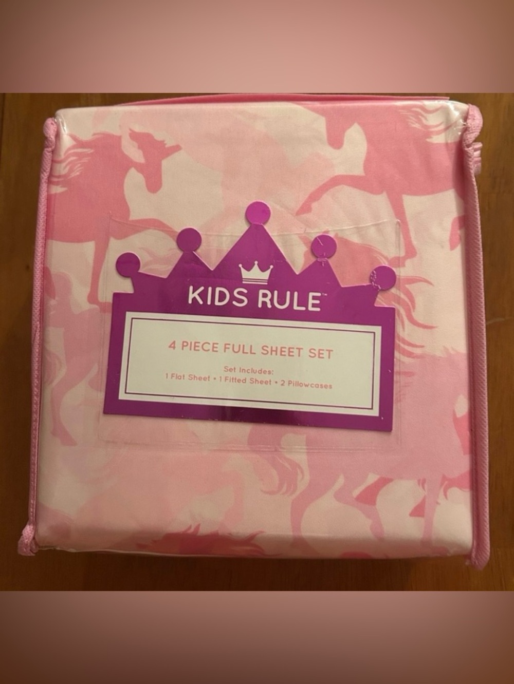 Kids Rule 4 Piece Full Sheet Set" featuring a unicorn design